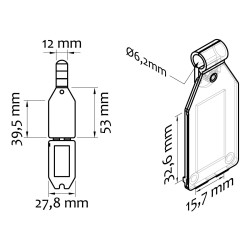 Etykieta na hak podwójny plastikowy lub metalowy z kieszonką, drut Ø 4,8 mm.
